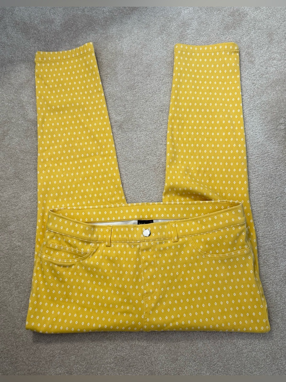 Rafaella Yellow Dot Print Stretch Skinny Pants